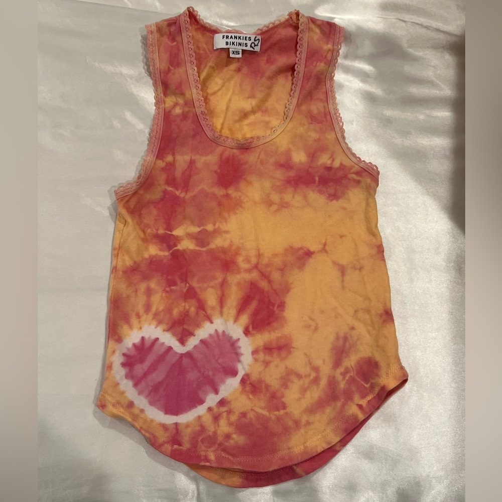 Frankie’s Bikinis Lace Trimmed Tie Die Heart Tank